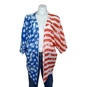 Amerikanische Flagge Strickjacke Kimono Chiffon Oberteil M/L - Bild 1 von 5