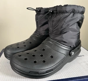 Crocs NEW $75 Classic Lined Neo Puff Black Clog Boots Sz 12 M Outdoor Snow Warm - Picture 1 of 14