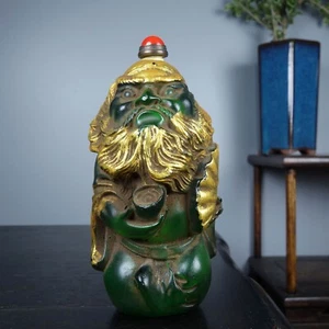 Collect Chinese old Coloured glaze gilt hand made Zhong Kui shape snuff bottle - Picture 1 of 9