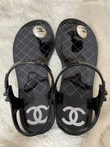 CHANEL Ankle Strap Sandal Pearl CC Logo EU 36 Black New - Picture 1 of 4