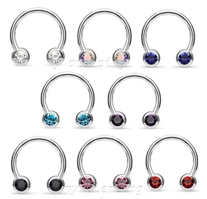 PAIR Front Facing Gems Horseshoe Circular Barbell Nipple Ring Lip Septum 16G 14G - Picture 1 of 1