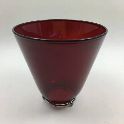Ruby Red Glass Lamp Shade 4 1/8" tall x 4 1/2" wide Cone Shape Chrome Rim - Image 1 of 4