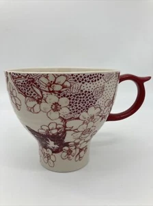 ANTHROPOLOGIE Floral Kätzchen Design große Tasse rot & beige - Bild 1 von 5