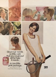 1974 3M Scotch Hair Set Tape PRINT AD Short Hair Control VTG 70s Cute Girl Pink - Picture 1 of 5