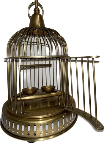 Antique Style Solid Brass Dome Bird Cage birdcage w/ Feeders & Swing 12”X9” Cover