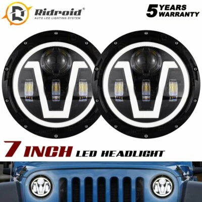 Black 7" LED Headlight Halo For Land Rover Range Rover 1987-1995 Defencer 110 90 - Image 1 of 4