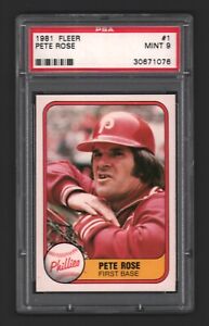 Pete Rose Reds Phillies 1981 Fleer #1  PSA 9 ( Mint ) x076