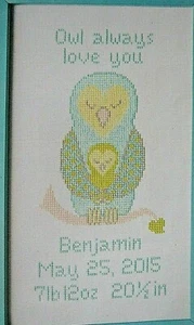 Cross Stitch "OWL ALWAYS LOVE YOU" pattern - birth sampler, baby, birds - Picture 1 of 1