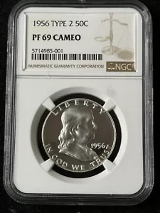 1956 Type 2 50C Franklin Silver Half Dollar NGC PF 69 Proof Cameo - Picture 1 of 12