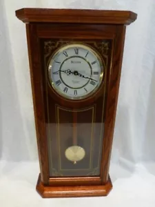 Bulova Cirrus C3375 Pendulum WALL CLOCK Oak Gold Etched Westminster Chime $440 - Picture 1 of 12
