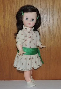 Vintage 1960s Vinyl 16" Doll Long Dark Hair-Green Sleep Eyes Marked 7 On Neck - Picture 1 of 9