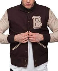 Mens Brown Varsity Letterman Letter "B" Patch Jacket - Picture 1 of 2