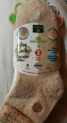New Earth Therapeutics Aloe Socks Tan & White 2 Pair Size 5-11 | New - Image 1 of 2