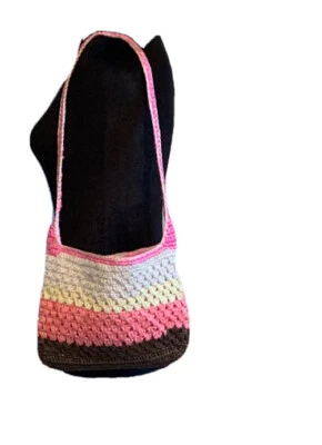 Bolsa de ombro de crochê acrílico palha ráfia bloco de cores Y2K praia feita à mão falha - Imagem 1 de 4
