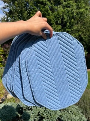 6 x QUILTED PADDED COTTON MAT PLACEMATS placemat SET Royal Kate Cornflower Blue  - Image 1 of 3