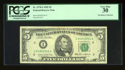 DBR 1985 $5 FRN Minneapolis Fr. 1978-I PCGS 30 Serial I04945941A - Image 1 of 2
