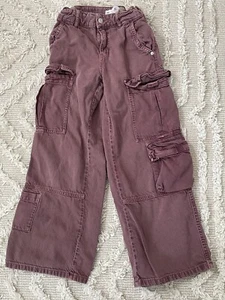 ZARA Kids Mauve Wide Leg Cargo Pants Size 11-12 - Picture 1 of 4