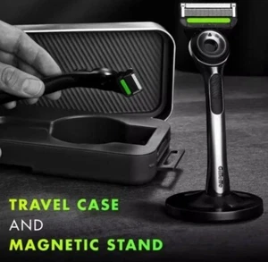 Gillette Labs Razor + Exfoliating bar. Magnetic Stand/Travel Case+ 2 Cartridges.