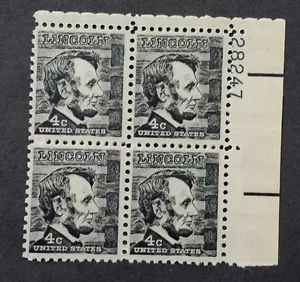 COMO NUEVO 1965 BLOQUE DE PLACAS DE 4 SCOTT # 1282 4c 4 centavos Lincoln negro montado sin montar o nunca montado - Imagen 1 de 1