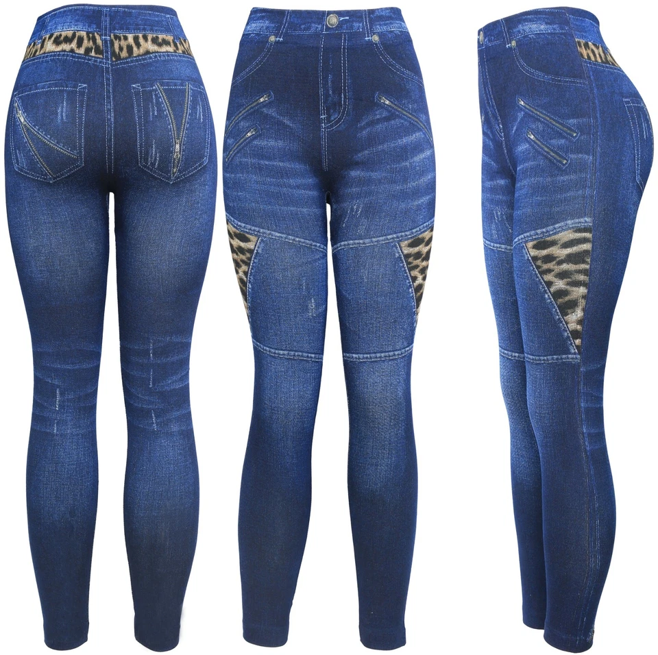 Leopard Women's Denim Print Fake Jeans Leggings - Image 1 of 1