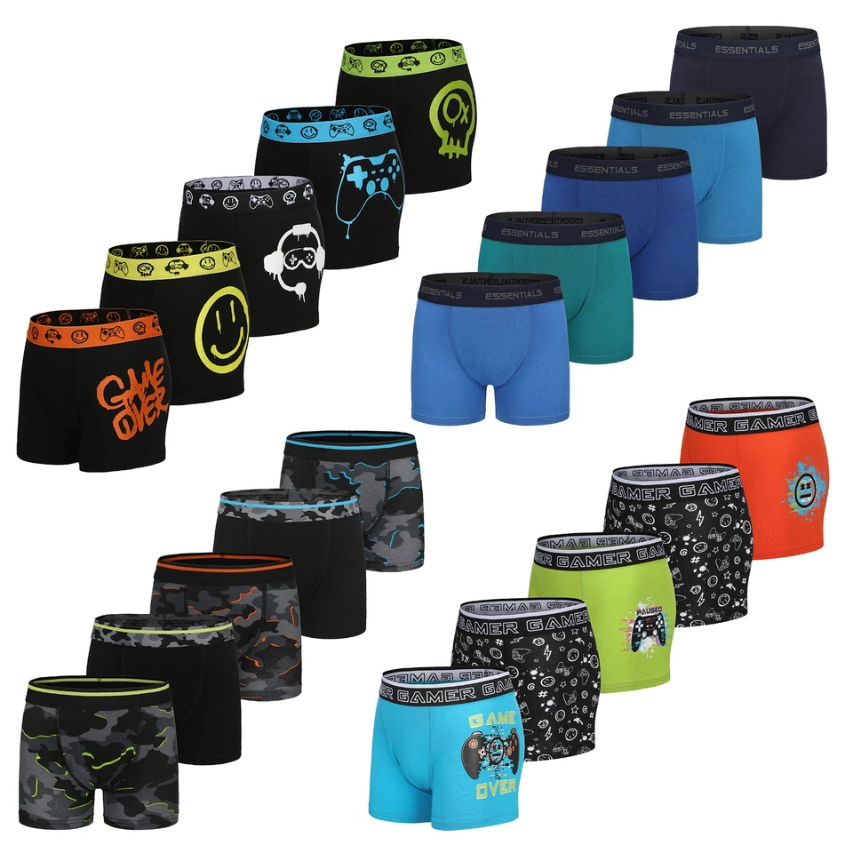 Boys Boxers 5 Pack Trunks Underwear Elastane Multiway Stretch Size 2-13 Years - Image 1 of 1