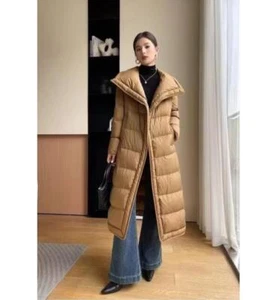 Damenmode großer Kragen Gürtel wattierte Daunen gefütterte lange Jacke Mantel Mantel - Bild 1 von 12