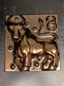 Vintage Summitville Pottery Embossed Relief Tile Zodiac Taurus Bronze Glaze 6" - Picture 1 of 9