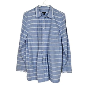 Talbots Medium Blue White Striped Pintuck Tunic Button Up Long Sleeve Collared - Picture 1 of 7
