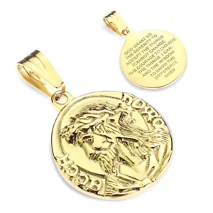 PENDENTIF HOMME ACIER DORÉ MÉDAILLON JESUS ET PRIÈRE DE SÉRÉNITÉ + CHAINE SP7011 - Imagen 1 de 1
