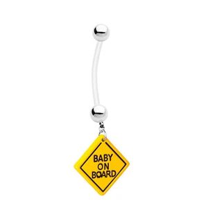 Maternity Belly Ring Baby on Board Dangle - 14ga Flexible Pregnancy Belly Ring - Picture 1 of 1