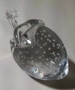 Clear Glass Art With Controlled Bubbles Strawberry Paperweight - Picture 1 of 2