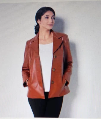 Blazer Dennis Basso Marrón Imitación Cuero con Cuello Muescas ~ 2X Foto 1 de 4