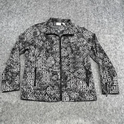 Jaqueta Chicos Zenergy Feminina 2 Preto Branco Estampa Abstrata Zíper Bolsos Elásticos - Imagem 1 de 4