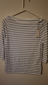 A New Day NWT T Black Shirt Stripe Sz M 3/4 Sleeve Comfort Lightweight  26 L  20 - Picture 1 of 24