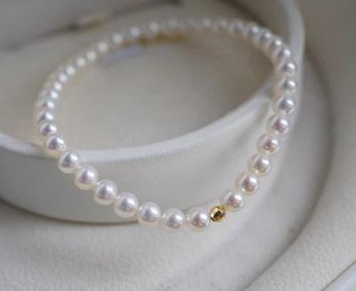 7.5-8" Bonitas Pulseras AAAA 5-6mm Blanco Natural Akoya Perla Redonda Oro Sólido 18k Foto 1 de 4