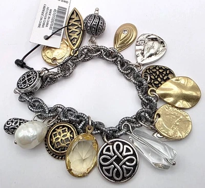 NUEVO CON ETIQUETAS~ Pulsera Chico's Charm Plata Oro Moneda Cuentas Cristales Cierre Magnético Foto 1 de 4