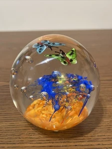 Fifth Avenue Crystal Art Glass Paperweight Multicolor Butterflies and Flowers - Picture 1 of 7