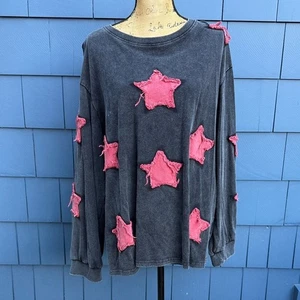 SHEIN Sweatshirt anthrazit mit rosa Sternenakzenten Baumwolle weich XL - Bild 1 von 8