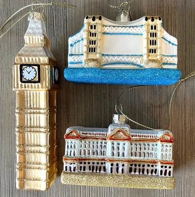 M&S 3ct London Icons Glass Ornament Set Tower Bridge, Buckingham Palace, Big Ben - Image 1 of 4