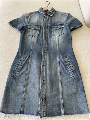 SAINT LAURENT blue indigo washed denim Mini Dress With Pockets Made In Italy - Image 1 of 4
