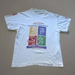 VTG Y2k Grandma's Marathon T Shirt 2000 Sz Large Duluth MN Running White S/S Tee - Picture 1 of 9