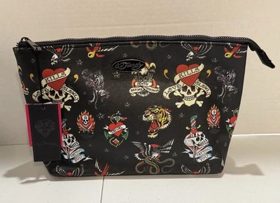Ed Hardy/Negro/Cráneo-Tigre-Águila-Animal-Impresión de Tatuaje/Estuche de Cosméticos/Bolso Foto 1 de 4