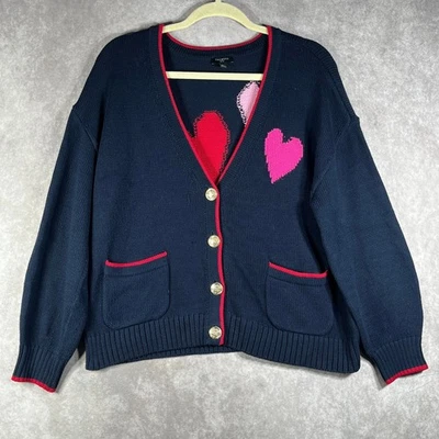 Talbots кардиган свитер женщин XLP темно-синий вязаный кнопка сердца любовь Валентина - Изображение 1 из 4