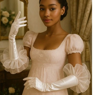 Nuevos Guantes de Noche de Ópera de Satén Blanco Boda Tul Puff De Colección Largos Formales Foto 1 de 3