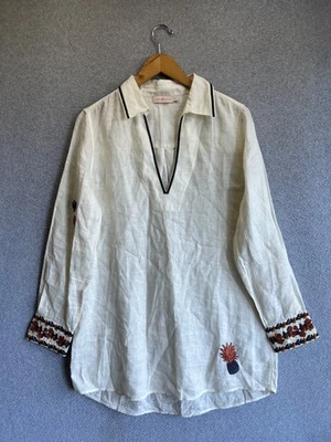Camisa túnica Tory Burch para mujer grande bordada floral 100 % lino cubierta de playa Foto 1 de 4