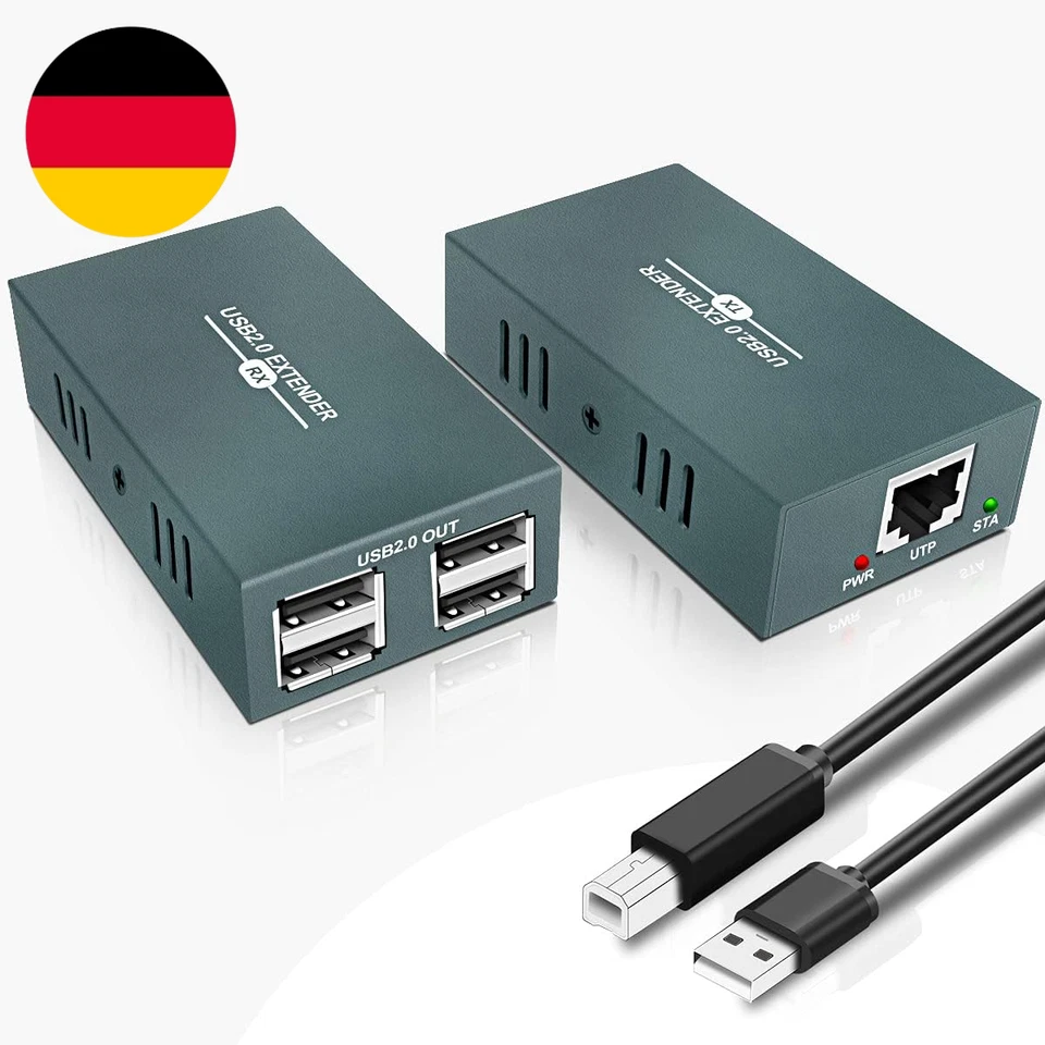 GREATHTEK USB 2.0 Extender, USB over Ethernet Cat 5E/6/7 up to 50M/165Ft, 4 Hubs - Bild 1 von 4