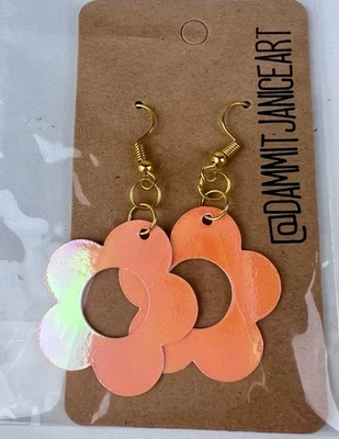 Pendientes ligeros recortados con flores naranja - rosa iridiscente joyería de moda Foto 1 de 3