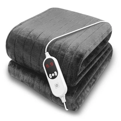 Electric Heated Throw Blanket Grey 160x120cm Soft Fleece Polyester Throw Blanket - Image 1 of 4