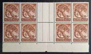 1960 Australia Interpane blk 8X8d Red Brown Tiger cat stamps No WMK MUH Cat £8 - Picture 1 of 2