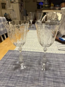 Fostoria Glass Meadow Rose Etched Water Glasses - Picture 1 of 9